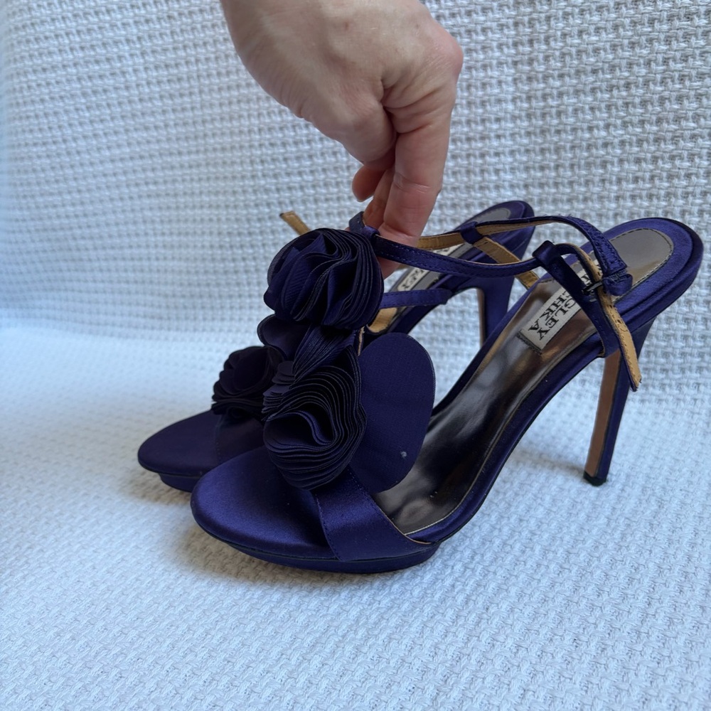 Badgley Mischka Deep Purple Heels with Floral Accent - Picture 2 of 6